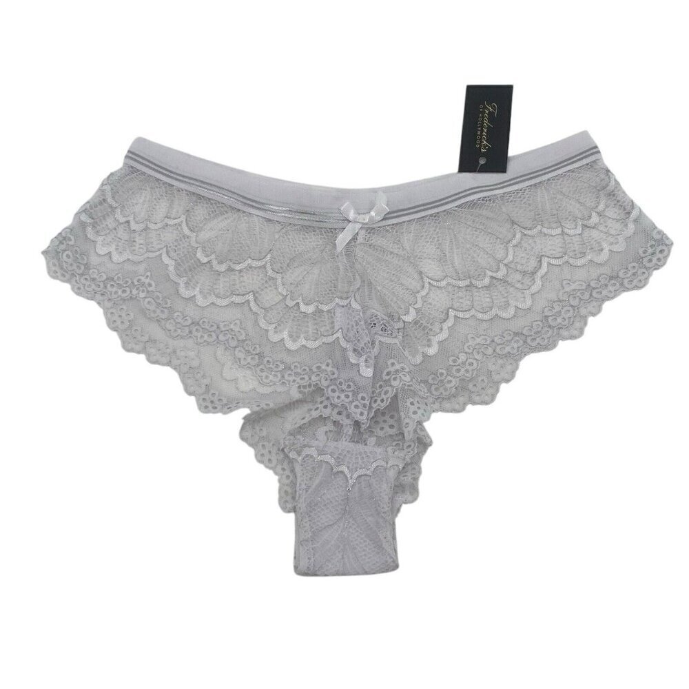 Frederick's of Hollywood Panty Size M Caroline Boyshort Lace White Silver